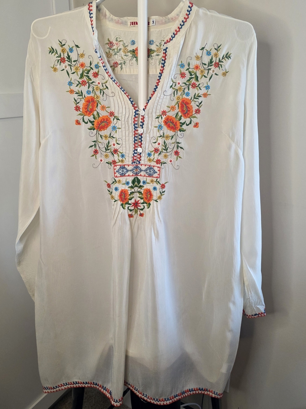 Johnny Was White Tunic with Orange Floral Embroidery